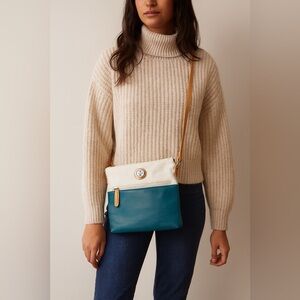 Giani Bernini Teal and White Florentine Glazed‎ Leather Crossbody Bag